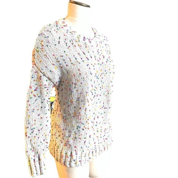 Seven7 Slouchy Chunky Knit Sweater Sz S Multicolor Confetti Pom Poms 193G - Picture 3 of 8